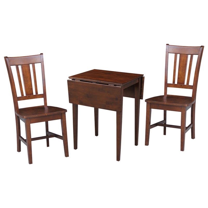 Small Wood Espresso Dual Drop Leaf Table With 2 San Remo Chairs in Espresso