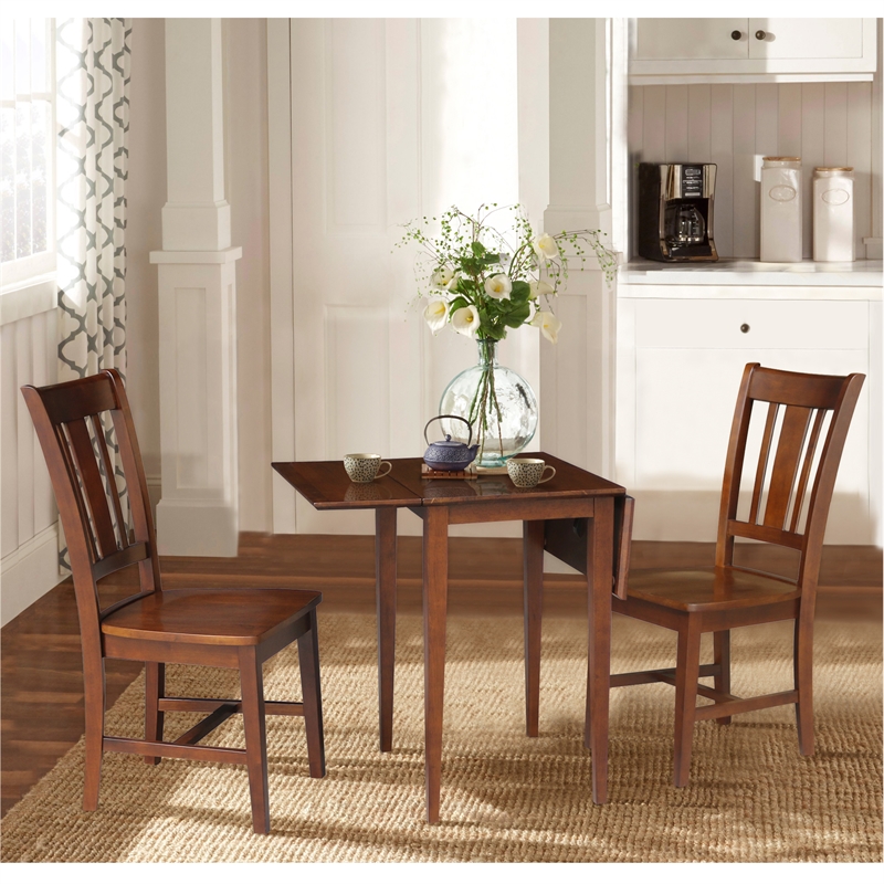 Small Wood Espresso Dual Drop Leaf Table With 2 San Remo Chairs in Espresso