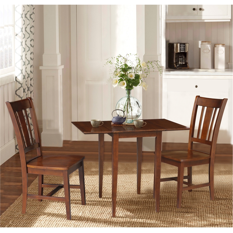 Small Wood Espresso Dual Drop Leaf Table With 2 San Remo Chairs in Espresso