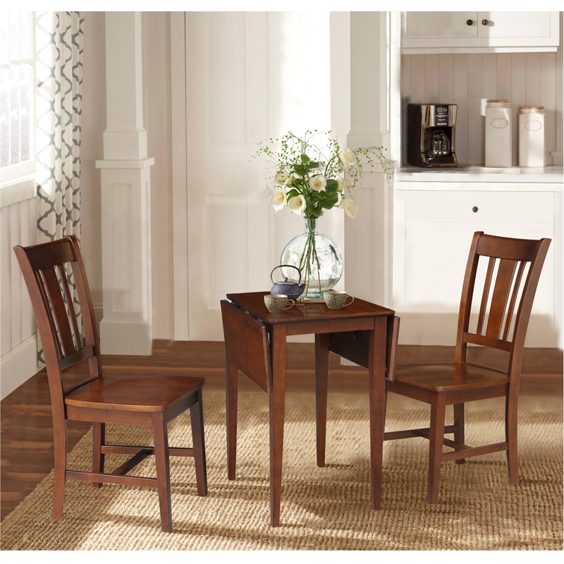 Small Wood Espresso Dual Drop Leaf Table With 2 San Remo Chairs in Espresso