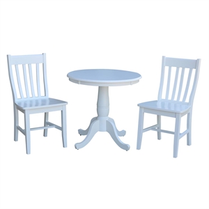 30&quot Round Top Pedestal Wood Table with 2 Dining Chairs in White