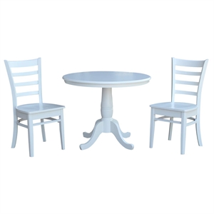 36&quot Round Top Pedestal Wood Table with 2 Dining Chairs in White