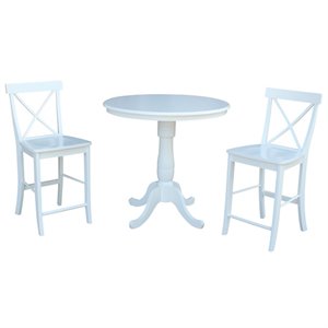 36&quot Round Pedestal Gathering Height Table With 2 X-Back Counter Height Stools