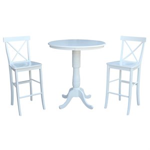 36&quot Round Pedestal Bar Height Table With 2 X-Back Bar Height Stools
