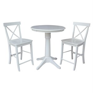 30&quot Round Pedestal Gathering Height Table With 2 X-Back Counter Height Stools