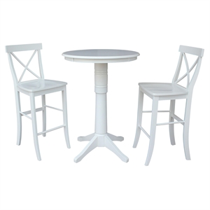 30&quot Round Pedestal Bar Height Table With 2 X-Back Bar Height Stools