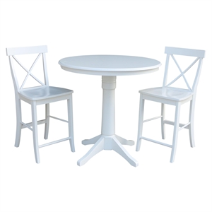 36&quot Round Pedestal Gathering Height Table With 2 X-Back Counter Height Stools