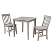 30x30 Solid Wood Dining Table With 2 Cafe Chairs in Washed Gray Taupe