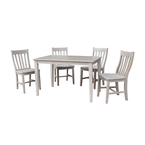 30x48 Solid Wood Dining Table With 4 Cafe Chairs in Washed Gray Taupe