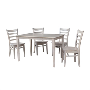 30x48 Solid Wood Dining Table With 4 Emily Chairs in Washed Gray Taupe