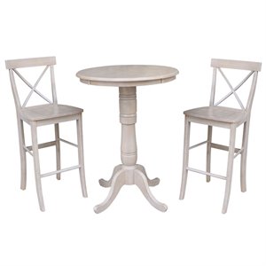 30&quot Round Pedestal Bar Height Table With 2 X-Back  Bar height Stools