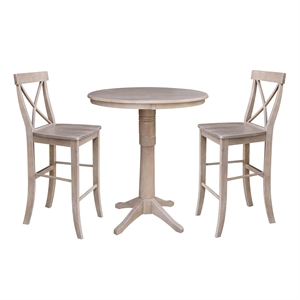 36&quot Round Pedestal Bar Height Table With 2 X-Back  Bar height Stools