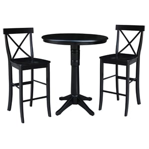 36&quot Round Pedestal Bar Height Table With 2 X-Back  Bar height Stools