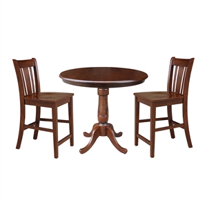 36&quot Round Pedestal Gathering Height Table With 2 San Remo Counter Height Stools