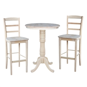 30&quot Round Pedestal Bar Height Table With 2 Madrid  Bar height Stools