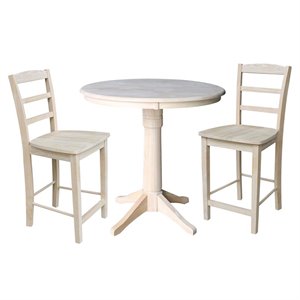 36&quot Round Pedestal Gathering Height Table With 2 Madrid Counter Height Stools