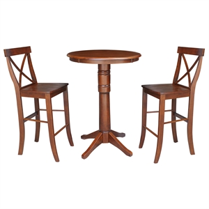30&quot Round Pedestals Bar Height Table With 2 Bar Height Stools