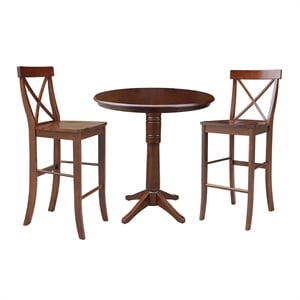 36&quot Round Pedestals Bar Height Table With 2 Bar height Stools