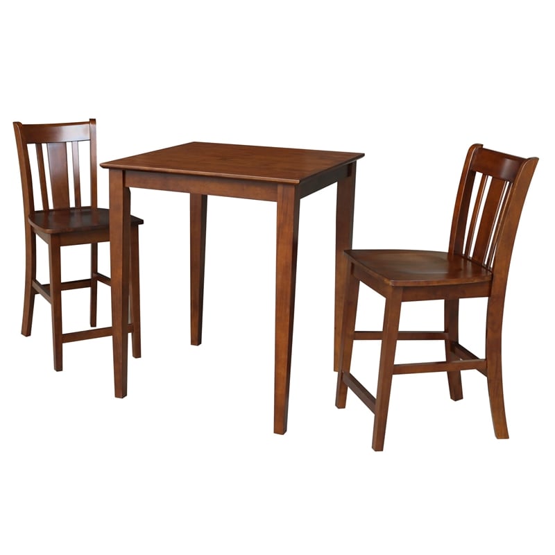 30x30 Counter Height Dining Table with 2 Counter Height Stools in Espresso