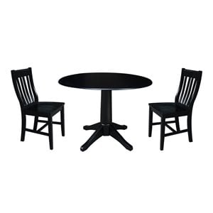 International Concepts 42&quot Round Top Pedestal Wood Table with 2 Chairs in Black