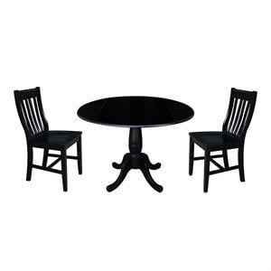 International Concepts 42&quot Round Top Pedestal Wood Table with 2 Chairs in Black