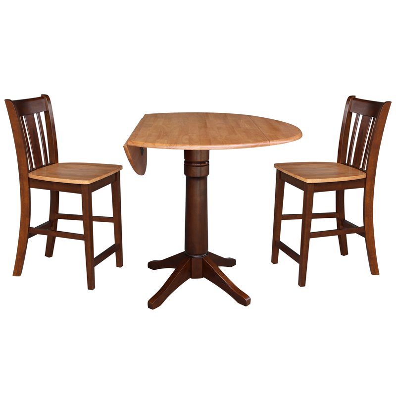 42" Round Pedestal Gathering Height Table with 2 Counter Height Stools
