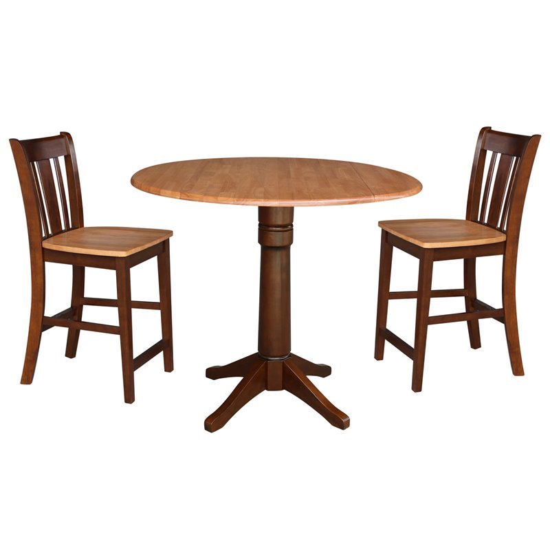 42" Round Pedestal Gathering Height Table with 2 Counter Height Stools