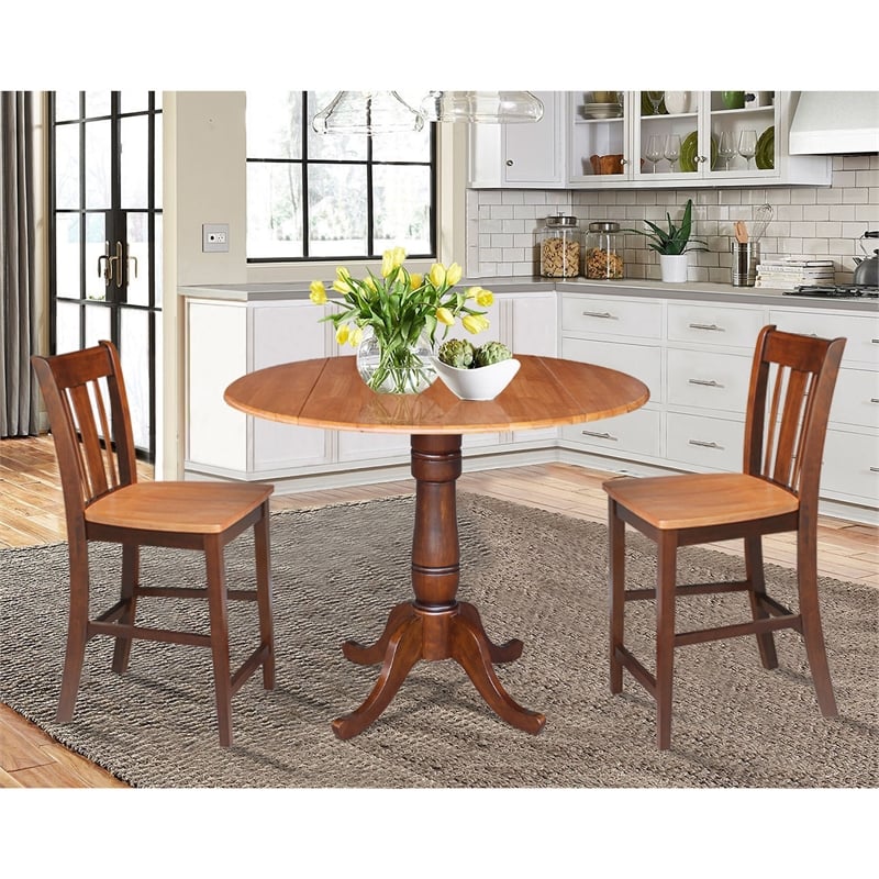 42 Round Pedestal Gathering Height Table With 2 Counter Height Stools