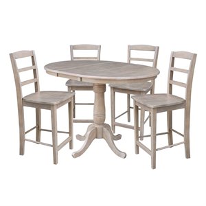 36&quot Round Extension Dining Table with Four Counter height Stools