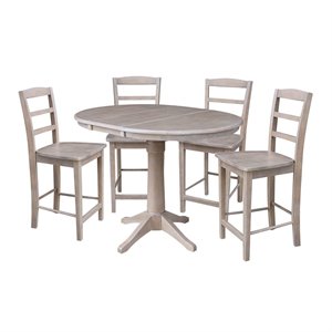 36&quot Round Extension Dining Table with Four Counter height Stools