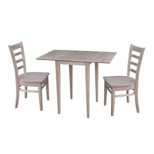 Small Wood Dual Drop Leaf Table with Two Chairs  Washed Gray Taupe