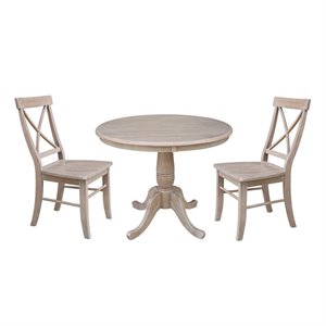 36&quot Round Top Pedestal Table with Two Chairs  Weathered Grey