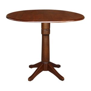 42&quot Round Dual Drop Leaf Pedestal Table - 36.3&quotH  Espresso