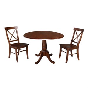 International Concepts 42&quot Round Top Pedestal Table with Two Chairs  Espresso