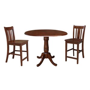 42&quot Round Pedestal Gathering Height Table with Two Counter Height Stools