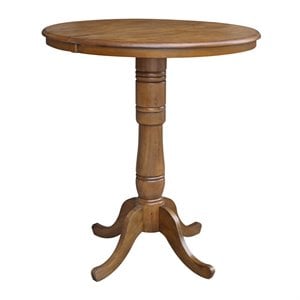 36&quot Solid Wood Round Top Pedestal Table With 12&quot Leaf - Pecan
