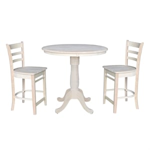 36&quot Round Pedestal Gathering Height Table with 2 Counter Height Stools