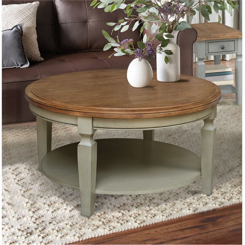 International Concepts Vista Round Coffee Table in Distressed Hickory/Stone