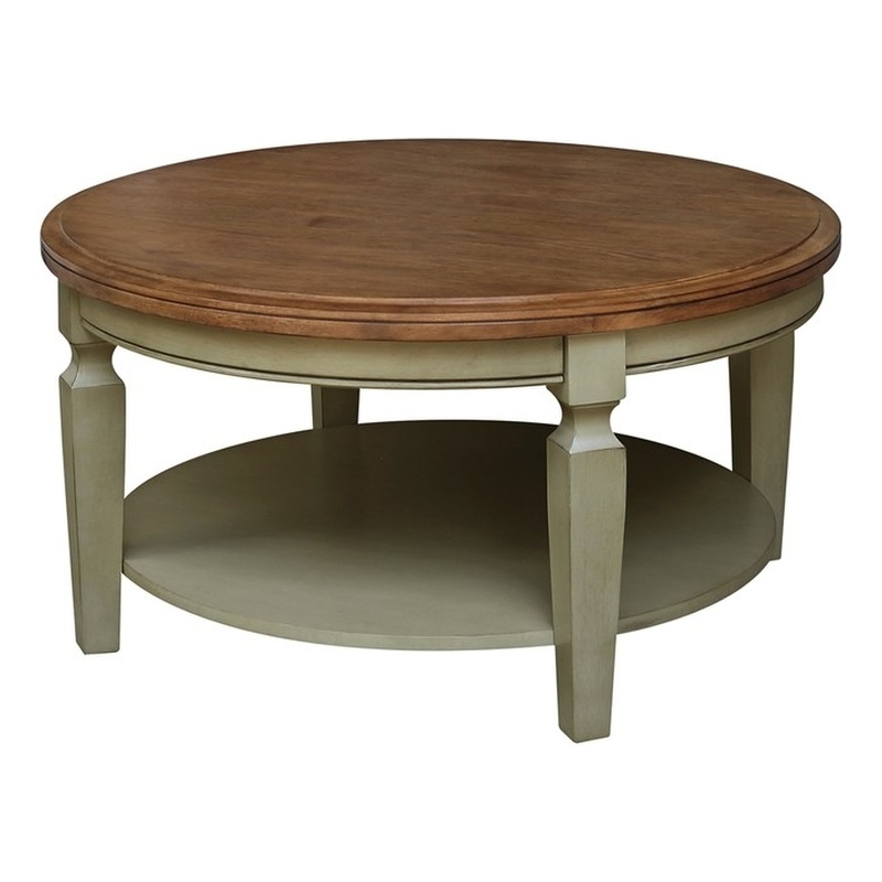 International Concepts Vista Round Coffee Table in Distressed Hickory/Stone