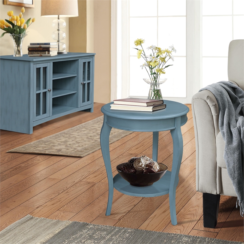 International Concepts Cambria Solid Wood Round End Table in Ocean Blue