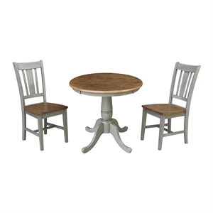 30&quot Round Solid Wood Distressed Hickory/Stone Dining Table With 2 Chairs