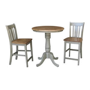30&quot Round Solid Wood Distressed Hickory/Stone Counter Height Table With 2 Stools