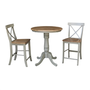 30&quot Round Solid Wood Distressed Hickory/Stone Counter Height Table With 2 Stools