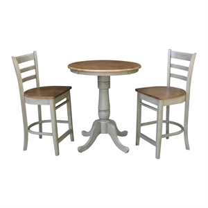 30&quot Round Solid Wood Distressed Hickory/Stone Counter Height Table With 2 Stools