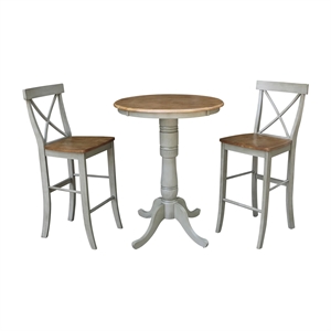 30&quot Round Solid Wood Distressed Hickory/Stone Bar Height Table With 2 Stools