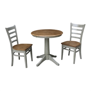 30&quot Round Solid Wood Distressed Hickory/Stone Dining Table With 2 Chairs