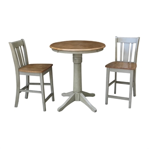 30&quot Round Solid Wood Distressed Hickory/StoneTable With 2 Stools