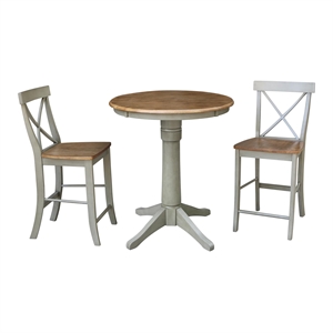 30&quot Round Solid Wood Distressed Hickory/Stone Table With 2 Stools
