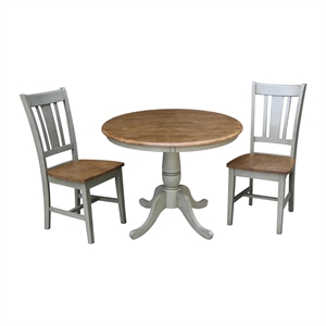 36&quot Round Solid Wood Distressed Hickory/Stone Dining Table With 2 Chairs