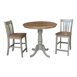 36&quot Round Solid Wood Distressed Hickory/Stone Counter Height Table With 2 Stools